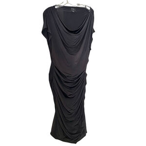 BANANA REPUBLIC Silky Black Shirred Short Sleeve Dress L